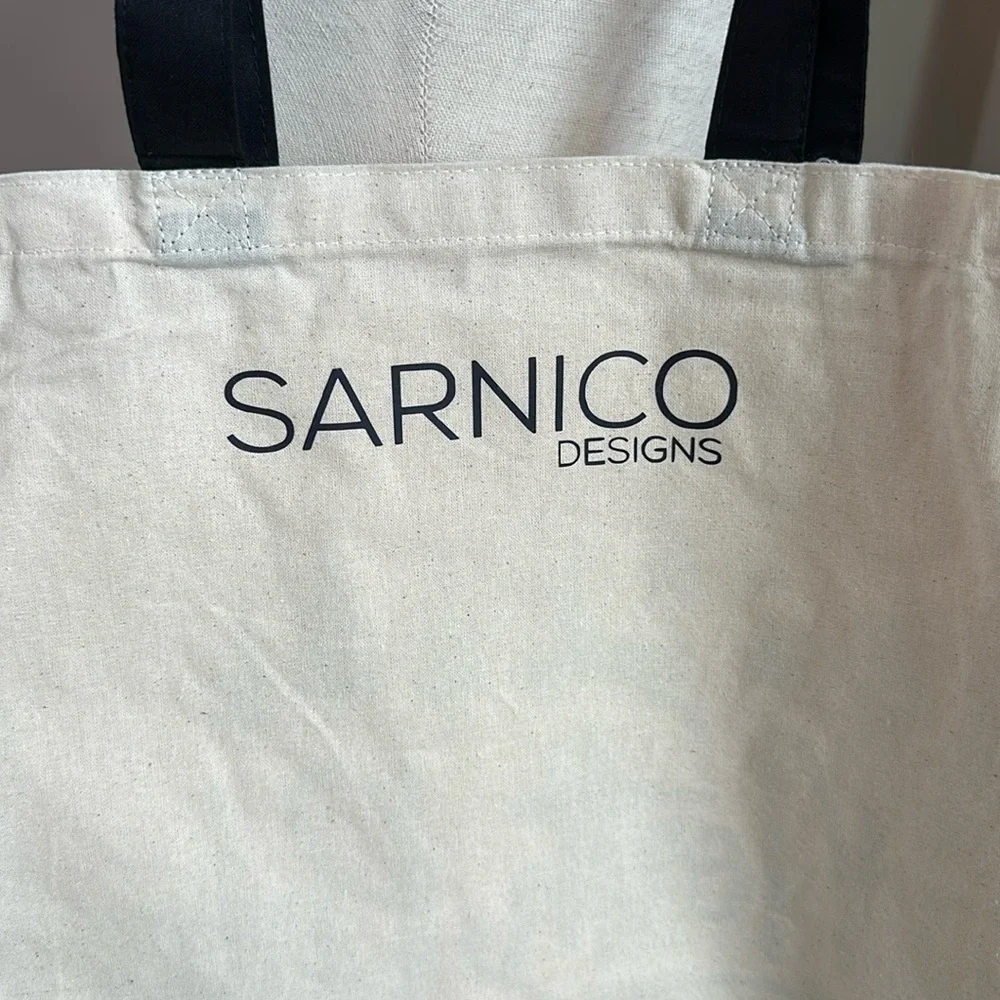 Sarnico Designs Cream Tote Bag with Black Vinyl North Pole Certified Design New